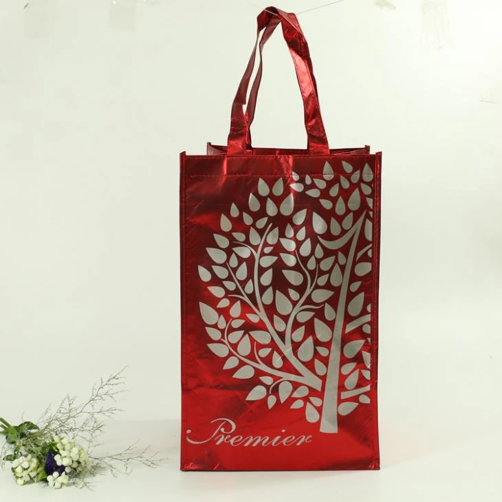 Red Laser Film Laminated Non Woven Shopping Bag Advertising Bag